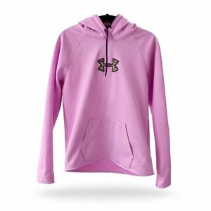 Under Armour Women's Large Pink Pullover Hoodie Camo Lined Hood Sweatshirt